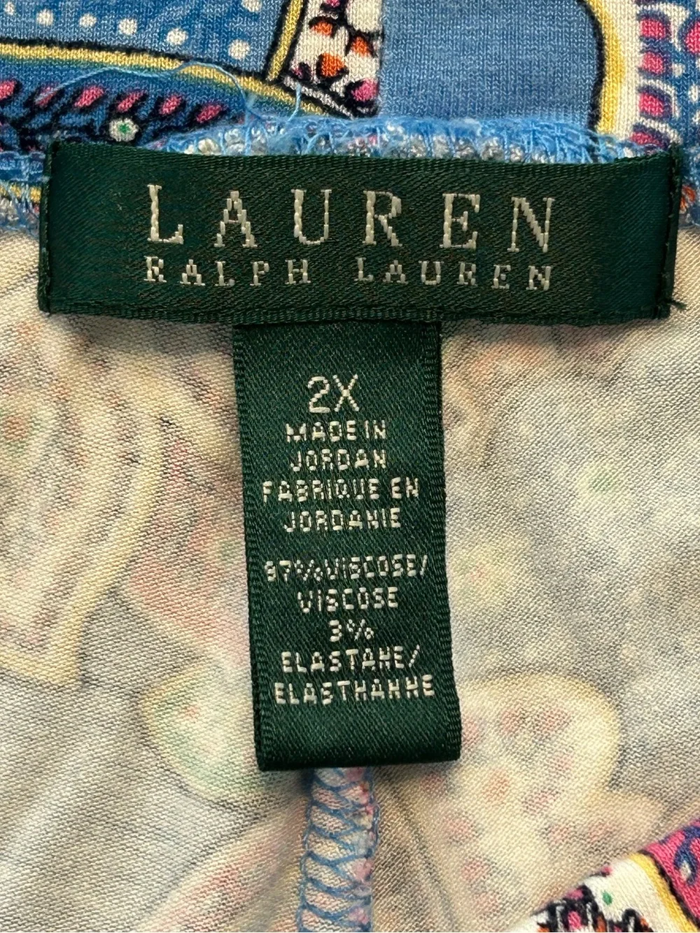 Ralph Lauren plus 2X paisley wide Leg Pants Blue Resort Vacay coastal Pull on